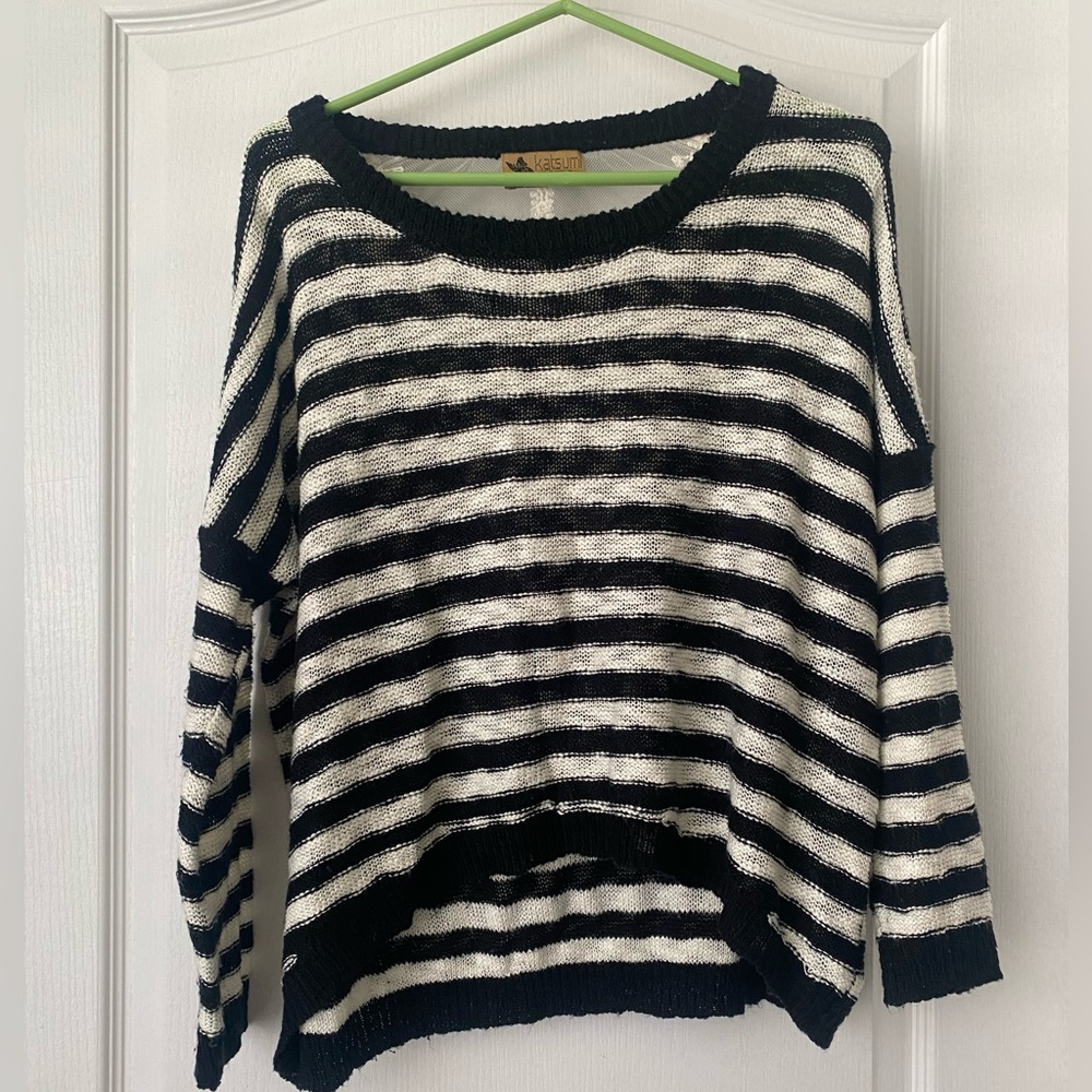 Katsumi pullover sweater. Black and white stripe. Lace back. size s/m